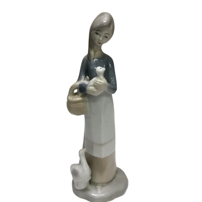 NAO By Lladro ‘Girl With Duck’ Glossy 21cm Figurine - As New