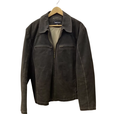 Huski Mens  leather Size XL Front Zipper Brown jacket