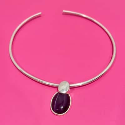 925 Choker  925 Silver Purple Gemstone Pendant 