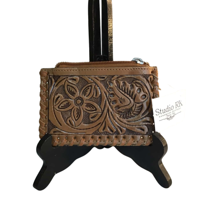 Genuine Tooled Leather Cowhide Coin Purse