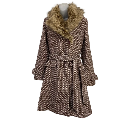 Atmosphere - Womens Coat with Detachable Faux Fur Collar and Waist Belt - Size 14 - Multicoloured 