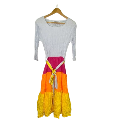  Womens  Size 1 Long Sleeve Dress Grey / Orange / Pink  / Yellow 