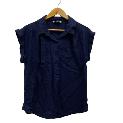 GRAE Linen Women's Linen Blend Shirt Size 6 Navy Blue 