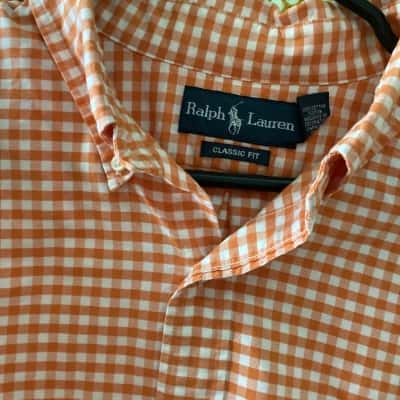 Polo Ralph Lauren Mens  Size 17 Denim Shirt / Long Sleeve Shirt Orange / White 