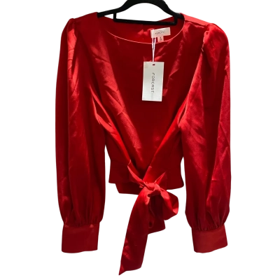 BNWT Forcast Womens  Size 8 Long Sleeve Lorinda Tie Waist Satin Blouse Red 