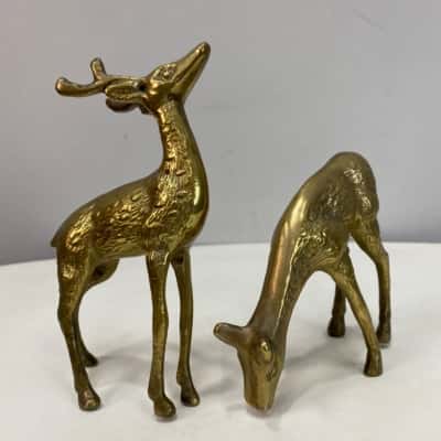 Pair of Vintage mid-century brass deer figurines 
