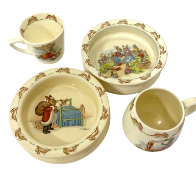 Vintage Royal Doulton Bunnykins Nursery Ware – Mixed Set of 4