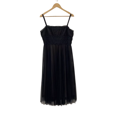 Monica Womens  Size 14 Shoestring Strap Party Dress Black Beaded  