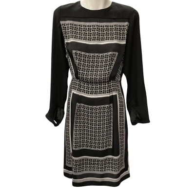 Veronika Maine Womens  Size 6 Long Sleeve Dress Black  / Grey / White 