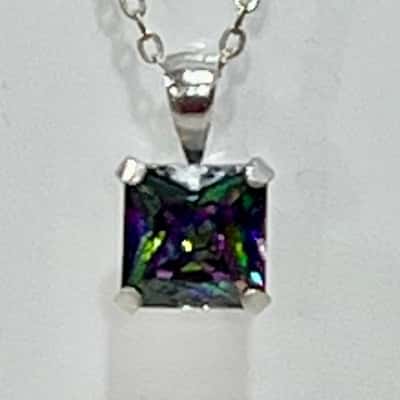 Vintage 925  Rainbow Gemstone Pendant Silver Necklace 