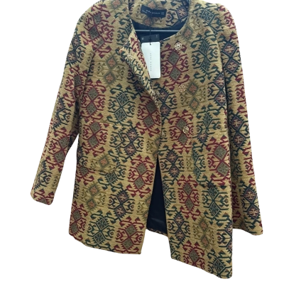 Zara Womens  Size S Green/Red Patterned Coat 