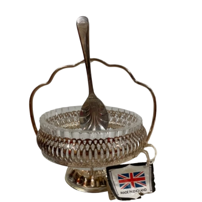 Mayell & Co Wednesbury “Queen Anne” Silver Plated Jam Dish with Spoon