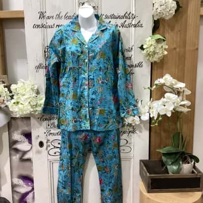 CRAFTLUE Brand!  Womens Pajama Set! Size S/M Blue / Floral / Green / Pink! 100% COTTON MADE IN INDIA! VERY SOFT AND COMFORTABLE! GORGEOUS FLORAL DESIGN!