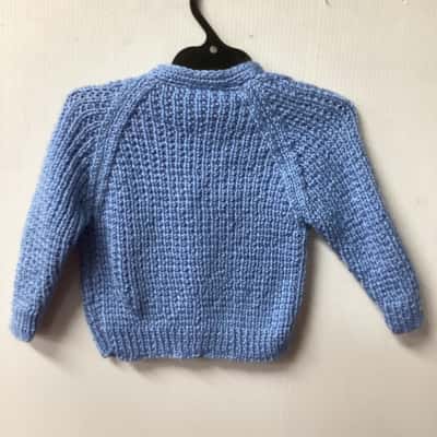  Kids  Size 00 Cardigan Blue hand knitted D. 