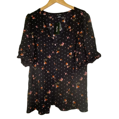 City Chic Womens  Size 18 Short Sleeve Top Black  / Floral / Multicoloured 