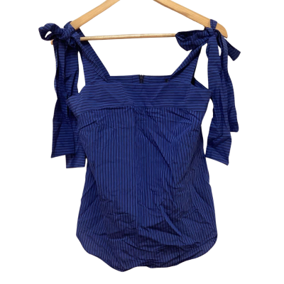BNWT Cue Womens Size 8 Blue/Black Striped Tie Strap Top