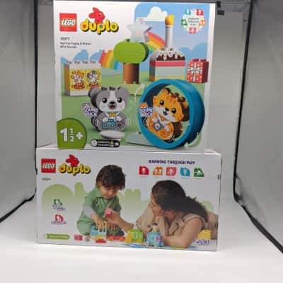 AS NEW : DUPLO x 2 SETS:  MY FIRST PUPPY AND KITTEN WITH SOUNDS AND NIMBER TRAIN LEARN TO COUNT