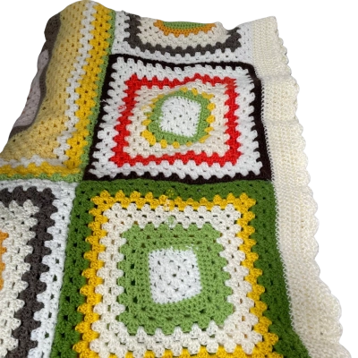 Crocheted large Knee Blanket with Cream edging 