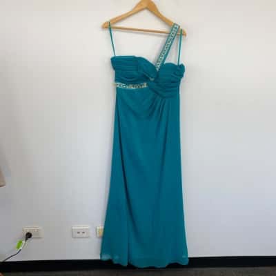Miss Anne Turquoise Embellished One SHoulder Evening Maxi Dress  Size L 