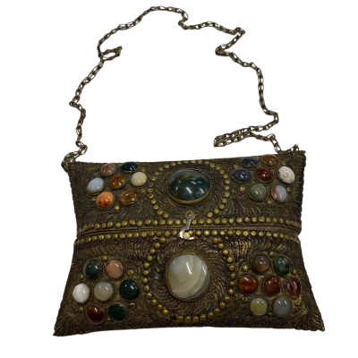 Vintage Gold Metal/Multicoloured Stone Embellished Evening Bag 
