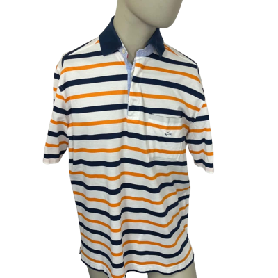Paul & Shark Mens White, Orange & Blue Striped Polo T-Shirt Size XL