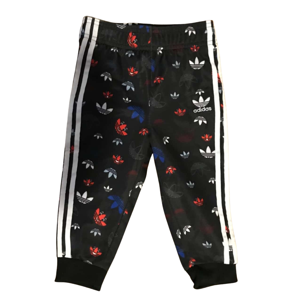 Adidas Kids Size 1218m Black with Coloured Logos Track Pants