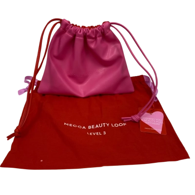 Mecca Women's Faux Leather Drawstring Pouch Pink  / Red BNWT