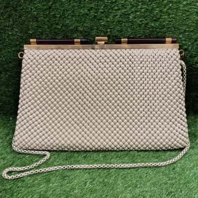  Vintage Cream Mesh Clutch Bag 