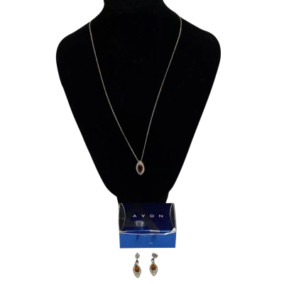 Avon Chocolate Diamond Coloured Marquise Necklace Gift Set