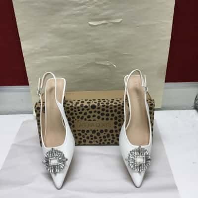 Laguna Quays Size 38 Woo White Jewel Embellished Kitten Heel Slingbacks - New In Box