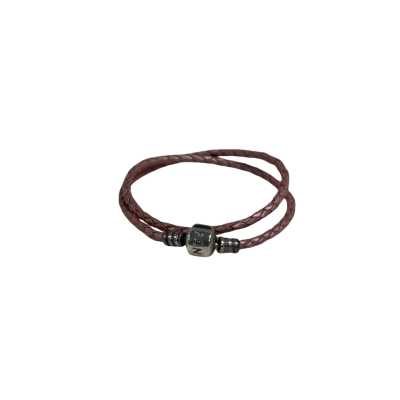 Pandora Moments Double Braided Pink Leather and Sterling Silver (924) Charm Bracelet