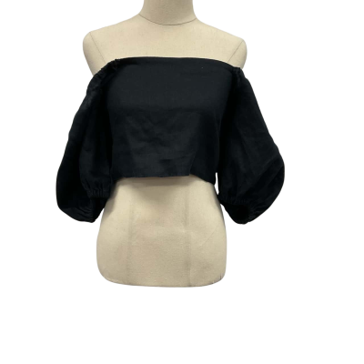  Hyde & Stone Size 8 Linen Off-the-shoulder Top Navy Blue 