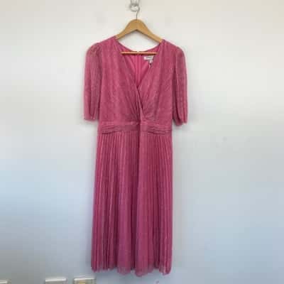 Forever New Curve Hot Pink Isabella Curve Plisse Midi Dress  Size 18 