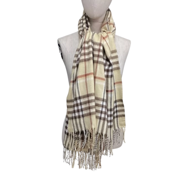  Cashmere Finished Made in Florence Plaid Scarf Brown / Cream 