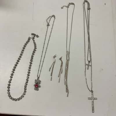 assorted  Women's Necklace and earrings Silver tones with clear stones