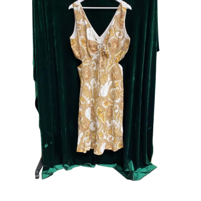 BNWT Forever New Womens Paisley Size 16 Midi Dress Brown / White / Yellow 