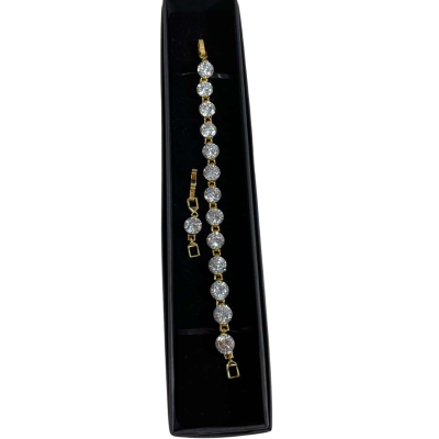Brilliant Gold Tone Clear 8mm Gemstones Bracelet with Extension. New