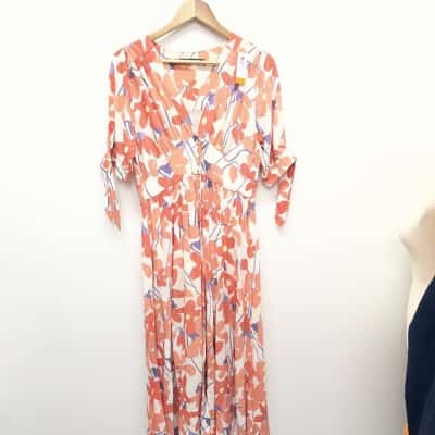 Mister Zimi Womens  Size 12 Casual Dress Coral / Orange / Purple / White 