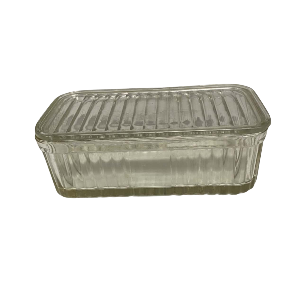 Vintage Ribbed Glass Refrigerator Lidded Box
