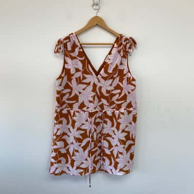 Tussah Dark Orange Floral Sleeveless Mini Dress Size 14 
