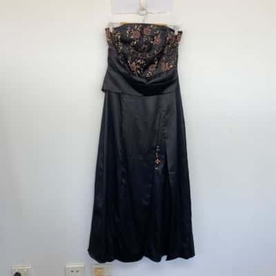 Miss Anne Black Embellished Strapless Evening Maxi Dress  Size L 
