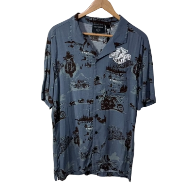 Harley Davidson Mens Size M Grey / Black Sturgis Pattern Short Sleeve Shirt (new)