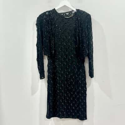 Vintage Sudi 100% Silk  Black Beaded Dress/ Jacket- Made in England 