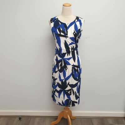 Liz Jordan /Super Classy /Black & Blue Palm Leaf /Slim Fit Dress Size 14 - Brand New with Tags - RRP $149.99 