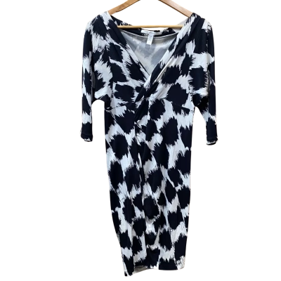 Diane Von Furstenberg Black/White Patterned Silk Dress Size 12