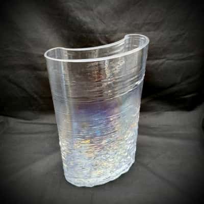 Curved Glass Vase With Irridecent Ripple Effect Design - See Pics 27.5cm Height x 17cm Wide  (brica shelf)