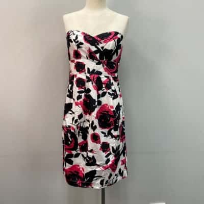 Basque Womens  Size 10 Strapless Dress Black  / Pink  / White 
