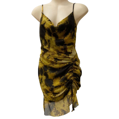 Pretty Little Thing - Yellow & Brown Mesh, Tie Dye Print Strappy Ruched Bodycon Dress