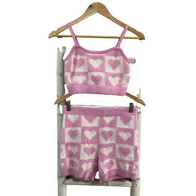Peter Alexander Womens  Size XS Knit Heart Cami & Shorts Set Pink/White