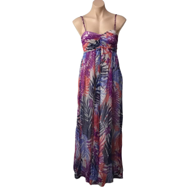 David Lawrence Womens Size 8 White / Multicoloured Pattern Silk Shoestring Strap Maxi Dress